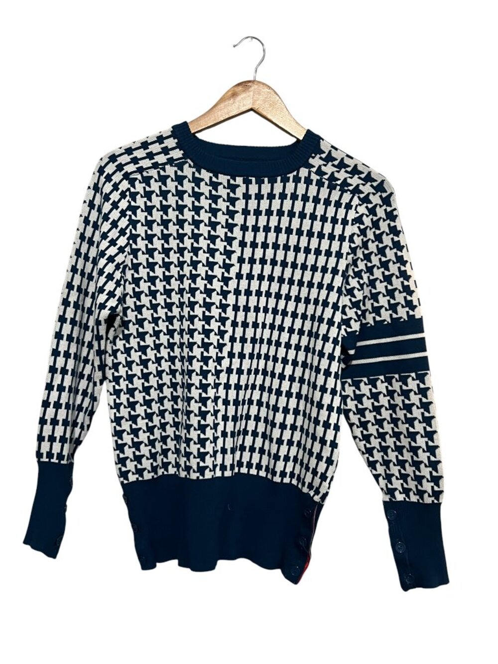 N By Nancy Sweater Small Blue Houndstooth Pullover
